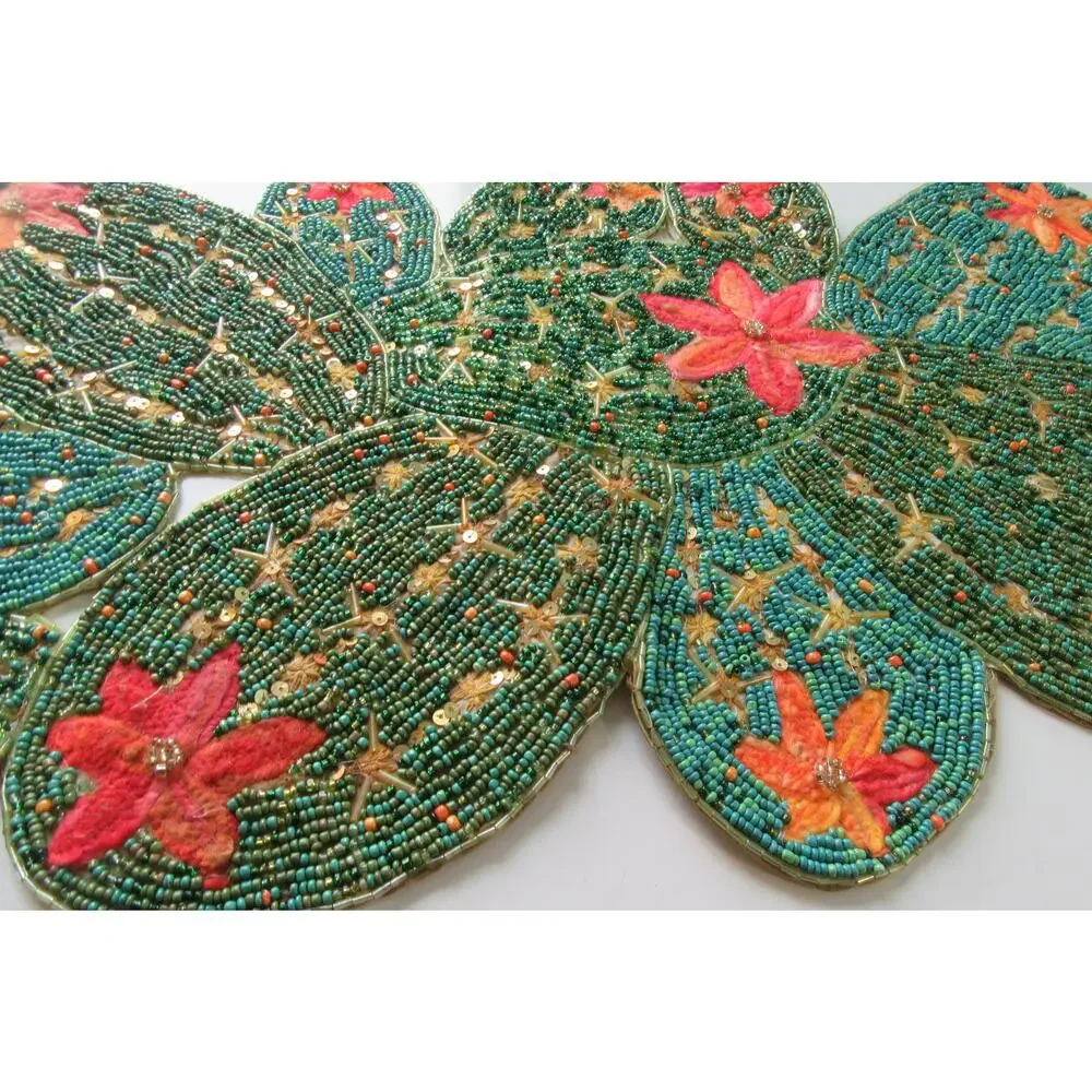 Pier 1 Beaded Cactus Table Runner Desert Flower Blooms Centerpiece 36